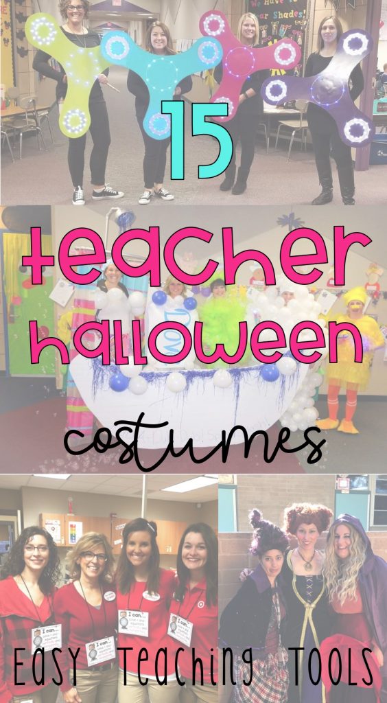 Are you allowed to dress up at school?  I've asked teachers in my Facebook group to share their favorite Teacher Halloween Costumes with you to give you some inspiration to dress up with your team. 
